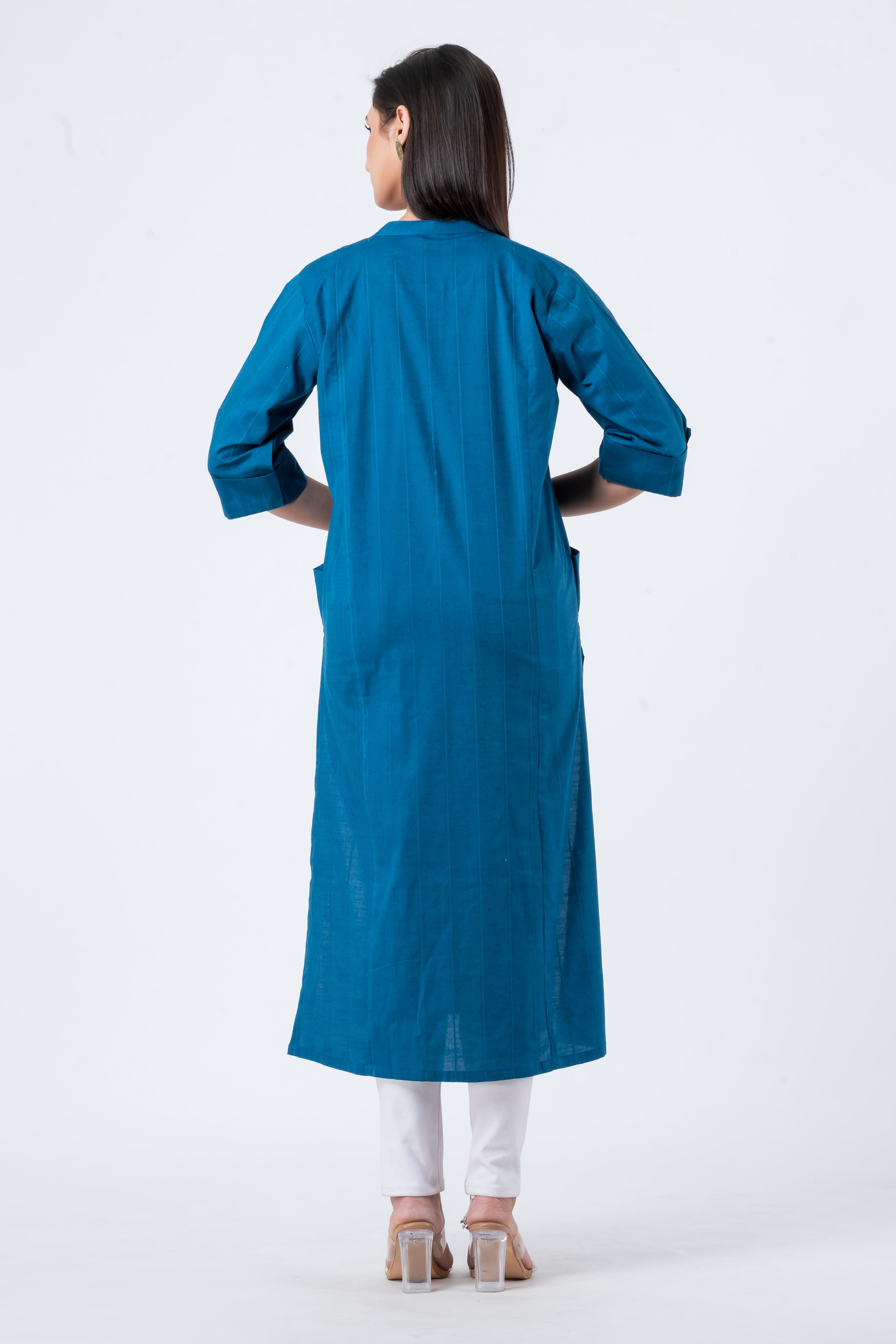 Attire Hub Womens Pure Cotton Blue Self Design Kurti