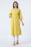 Attire Hub Womens Pure Cotton Yellow Self Design Kurti