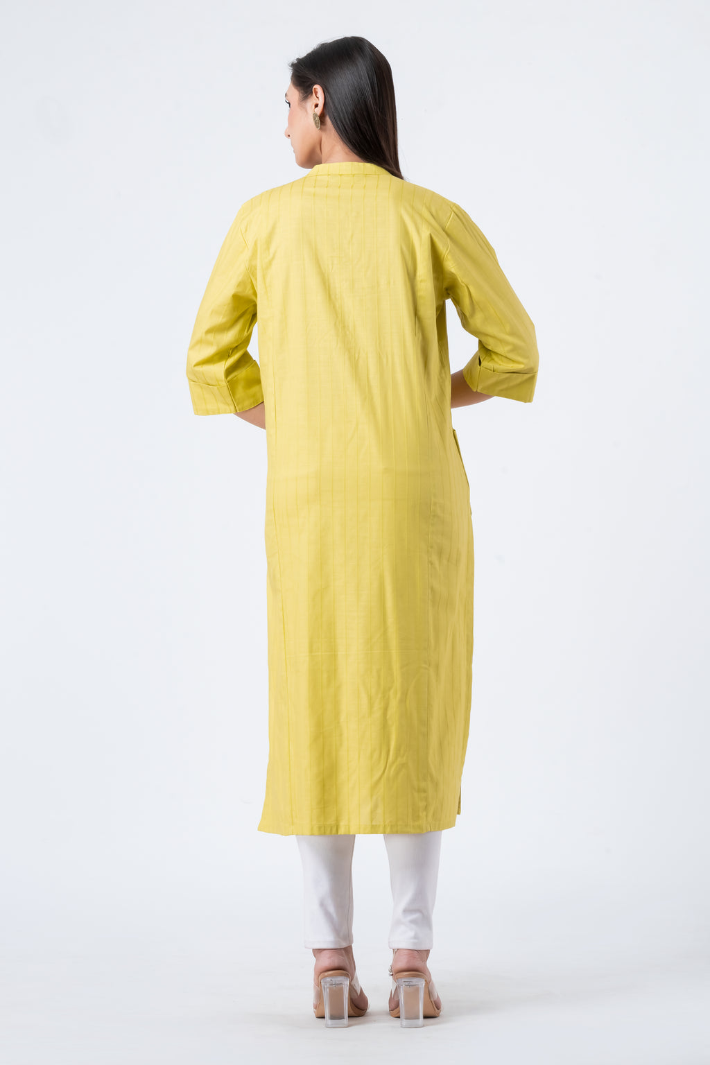 Attire Hub Womens Pure Cotton Yellow Self Design Kurti