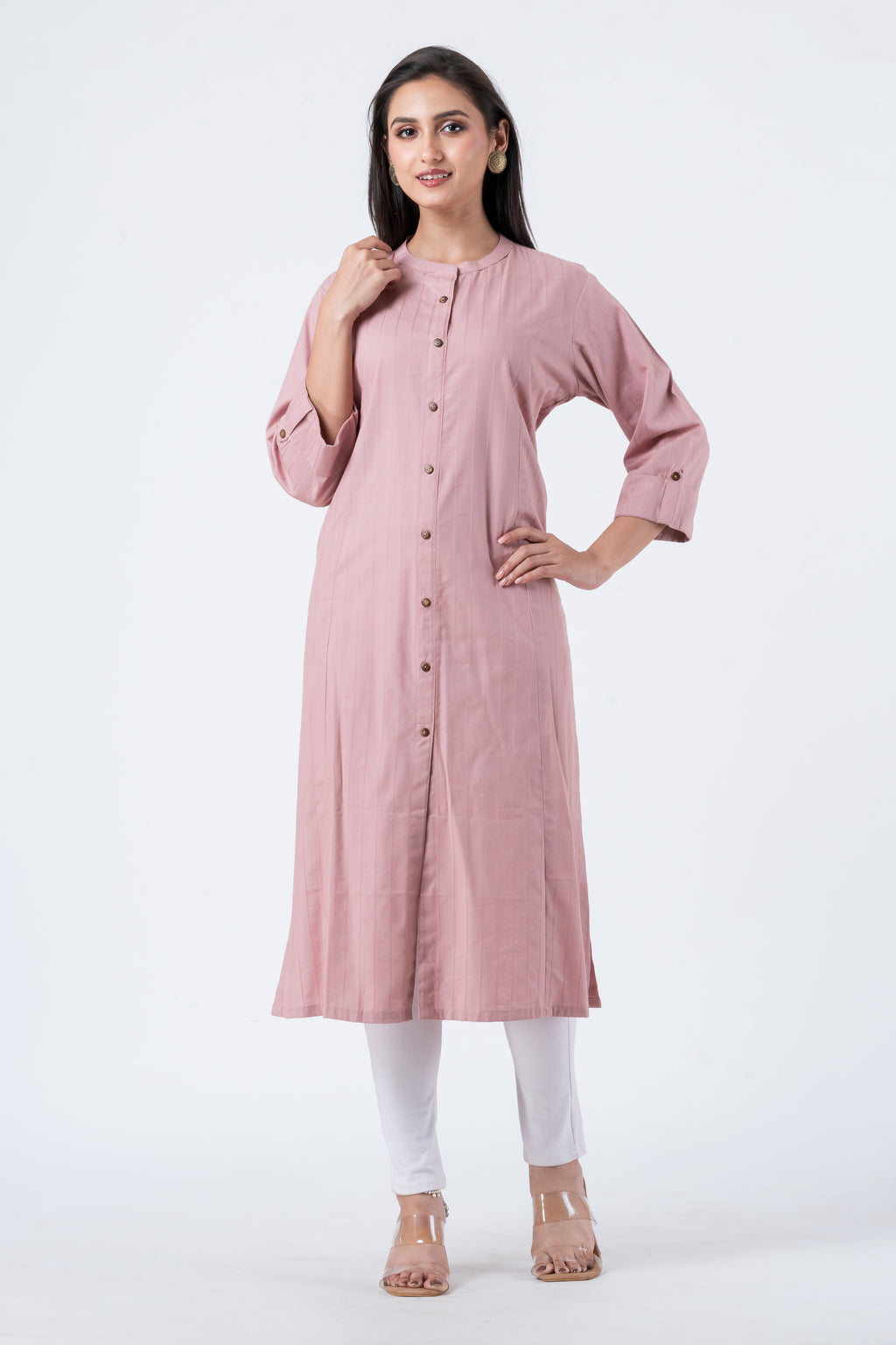 Attire Hub Womens Pure Cotton Pink Self Design Kurti