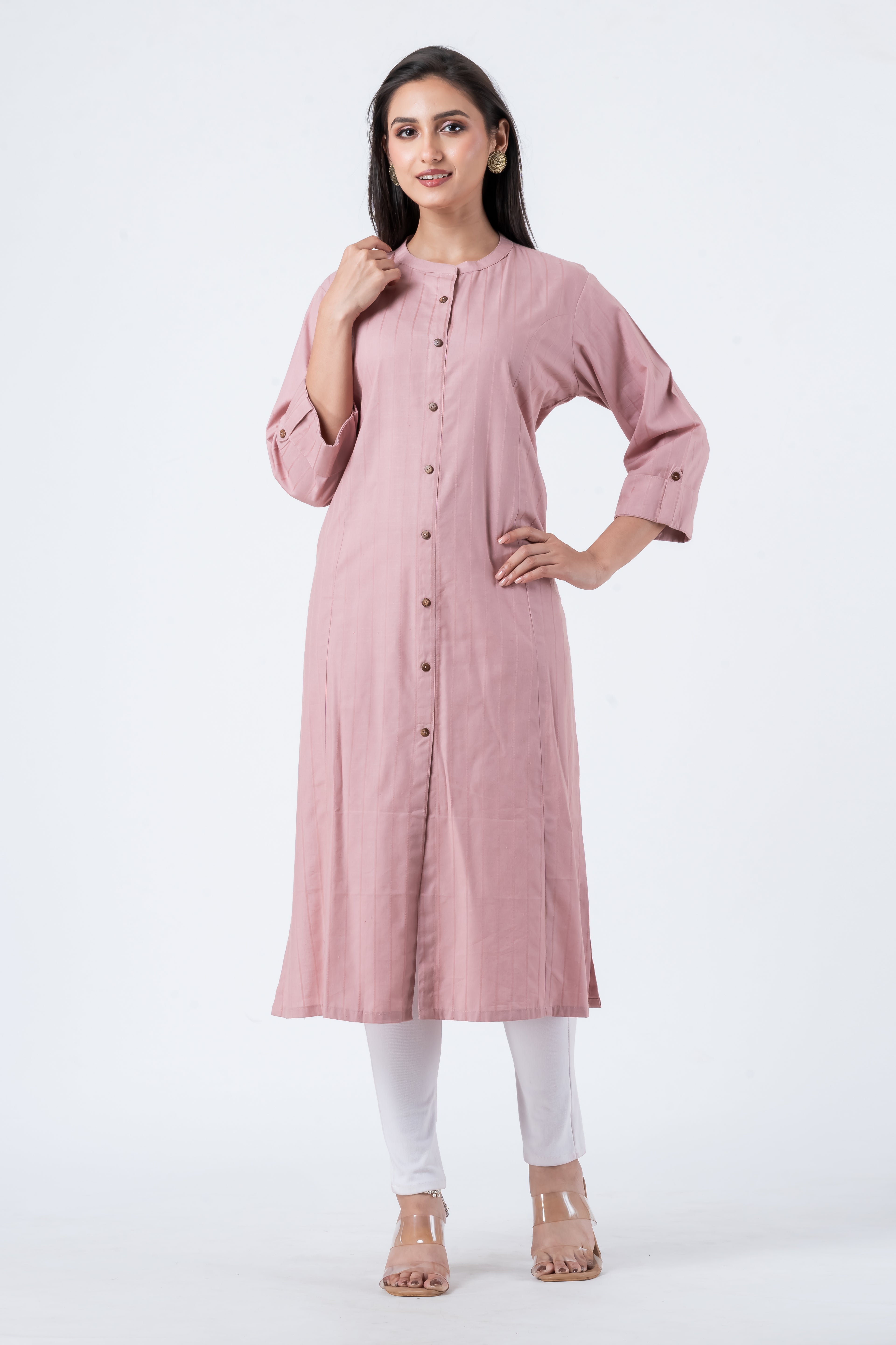 Attire Hub Womens Pure Cotton Pink Self Design Kurti