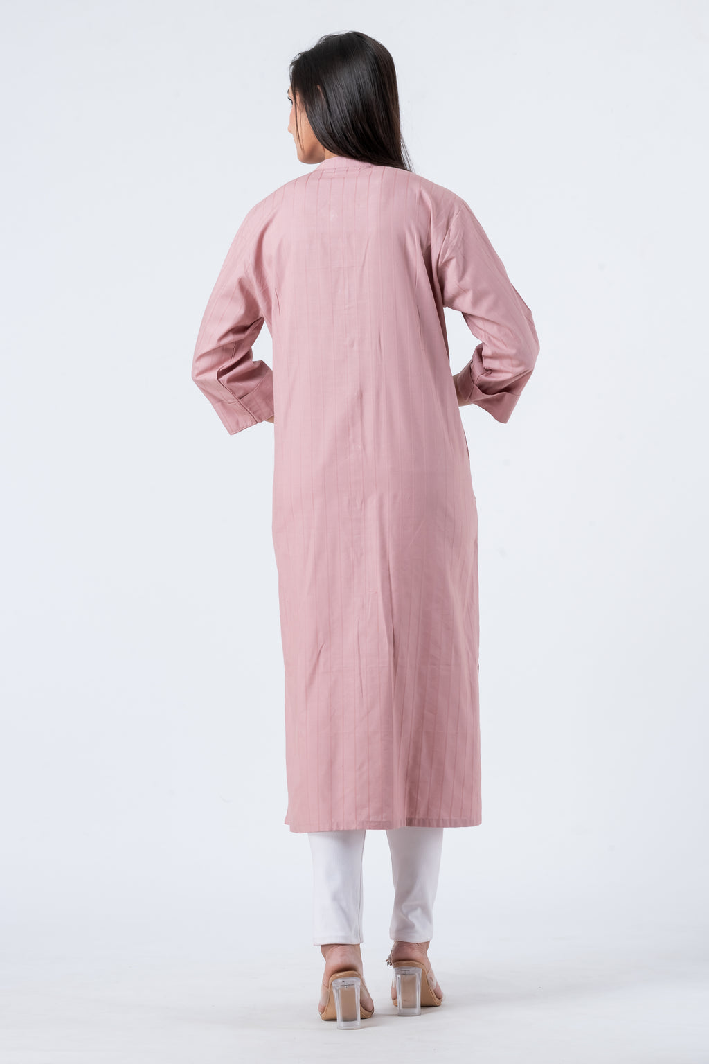 Attire Hub Womens Pure Cotton Pink Self Design Kurti