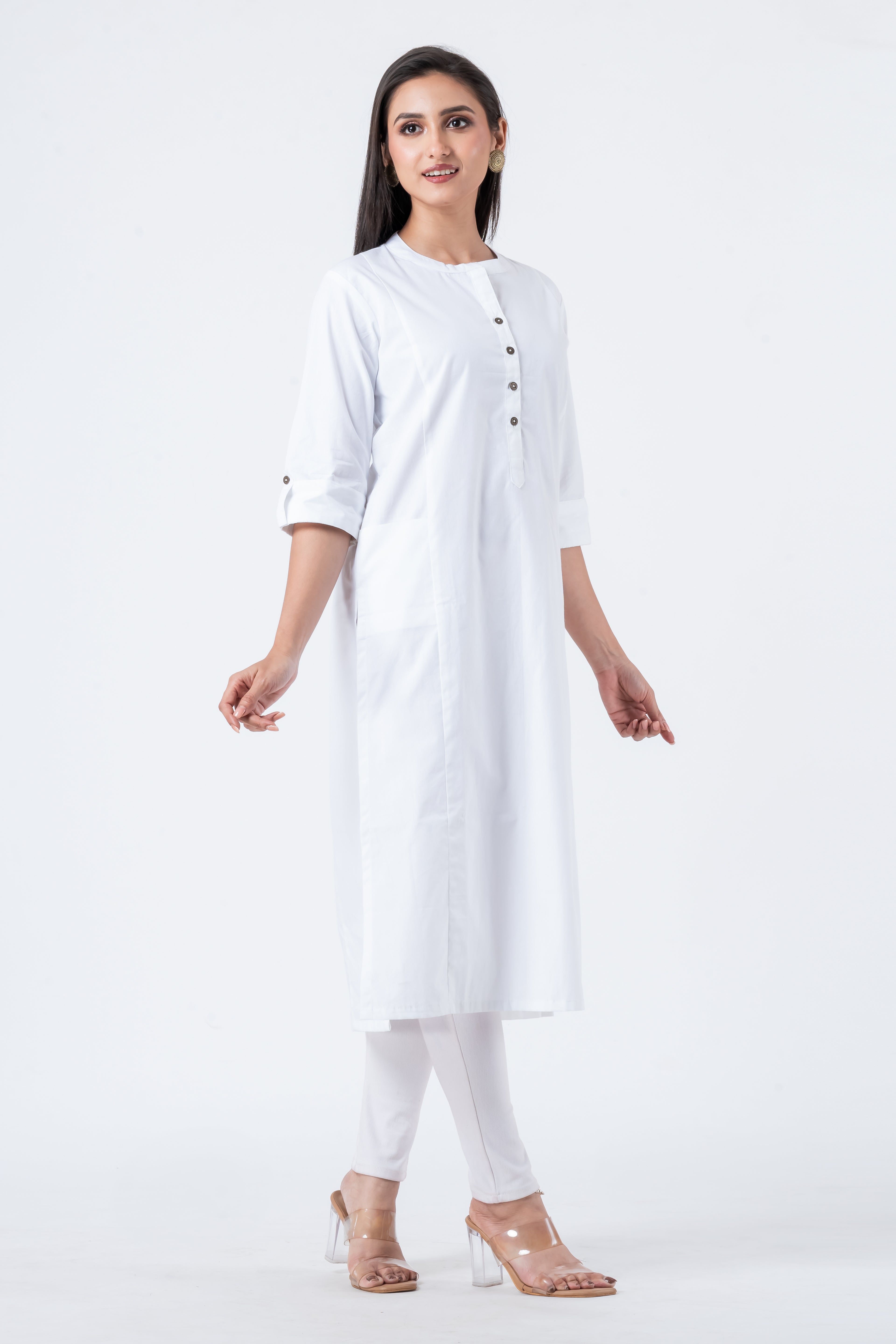 Attire Hub Womens Pure Cotton White Solid Kurti