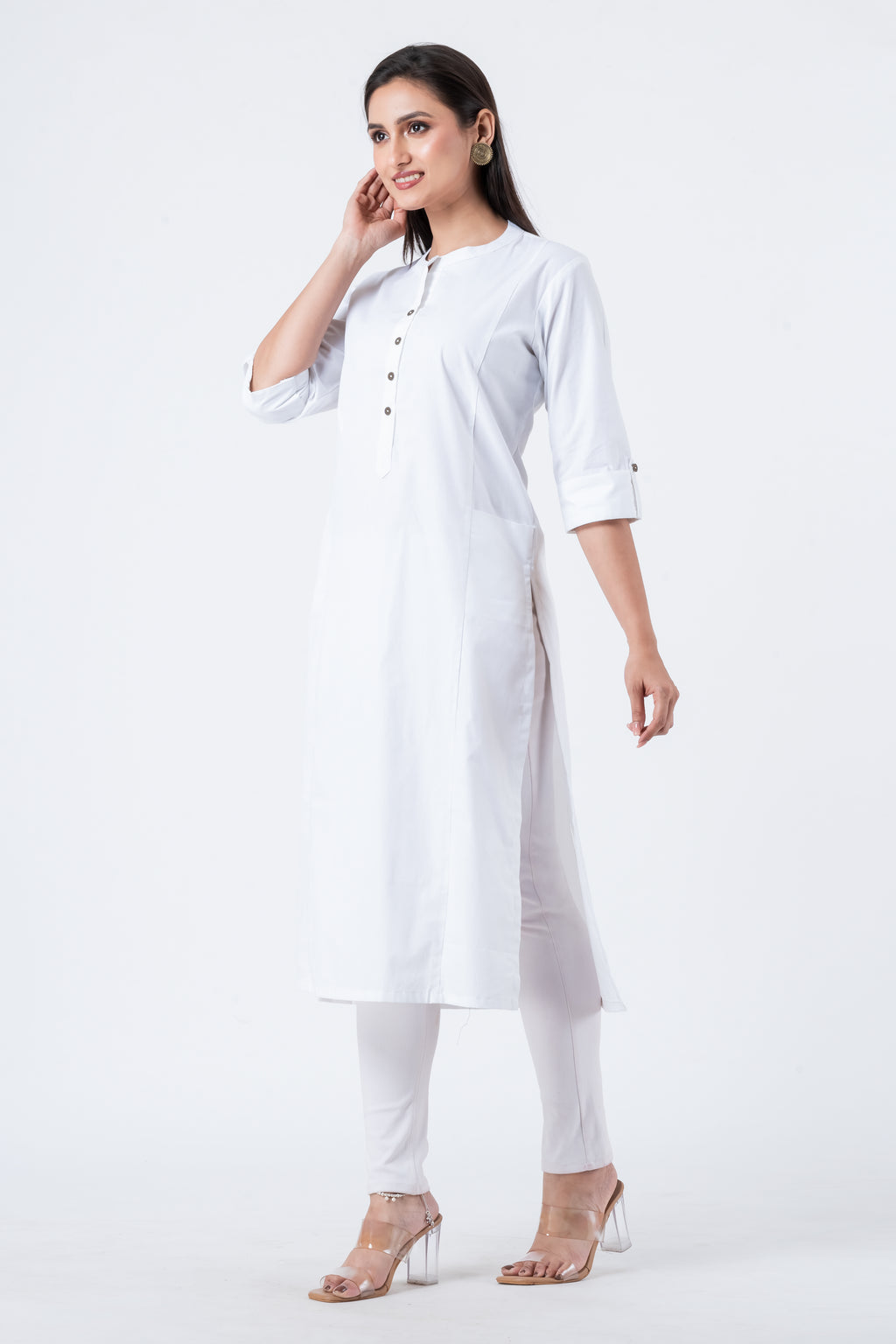 Attire Hub Womens Pure Cotton White Solid Kurti