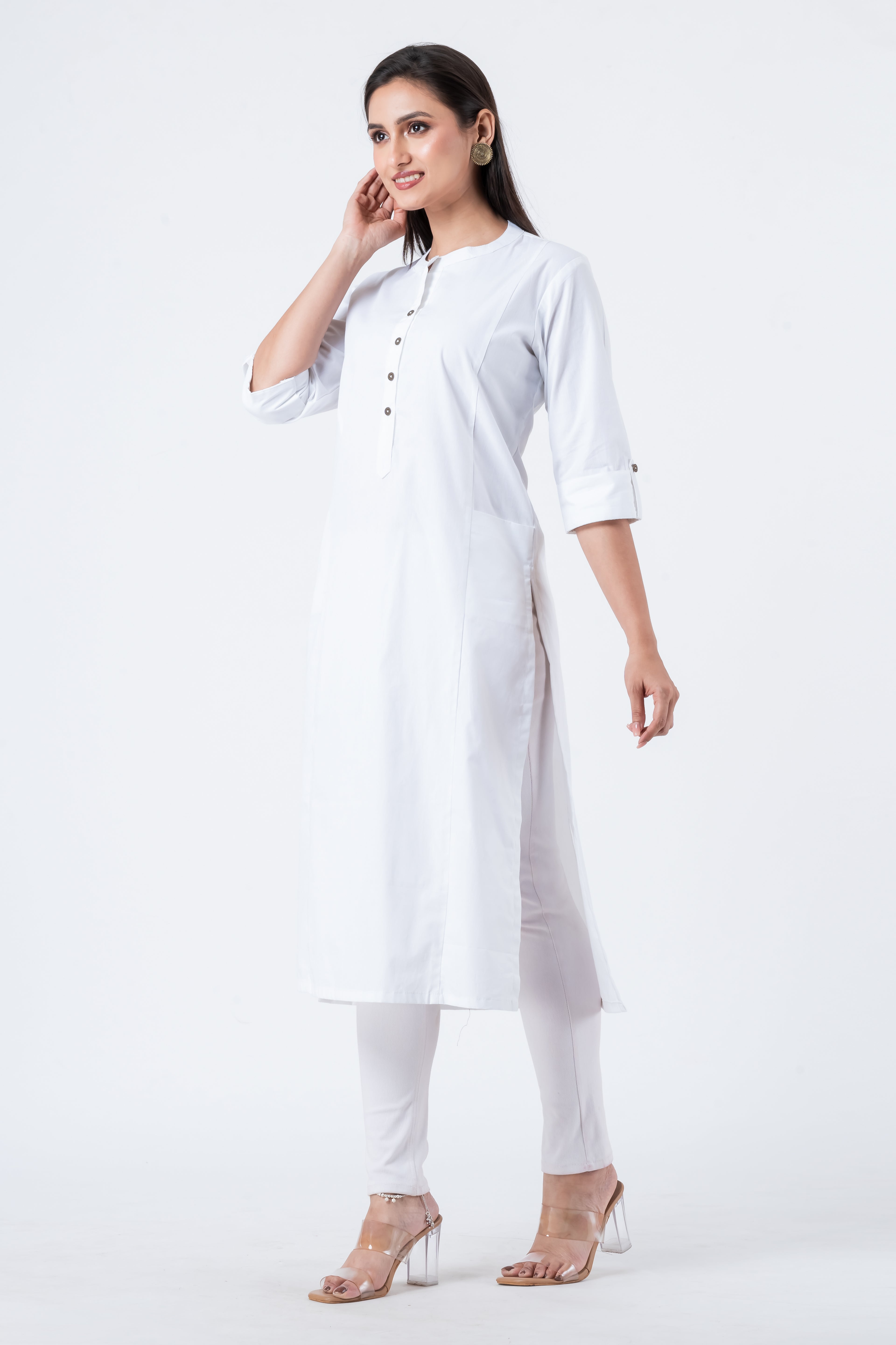 Attire Hub Womens Pure Cotton White Solid Kurti