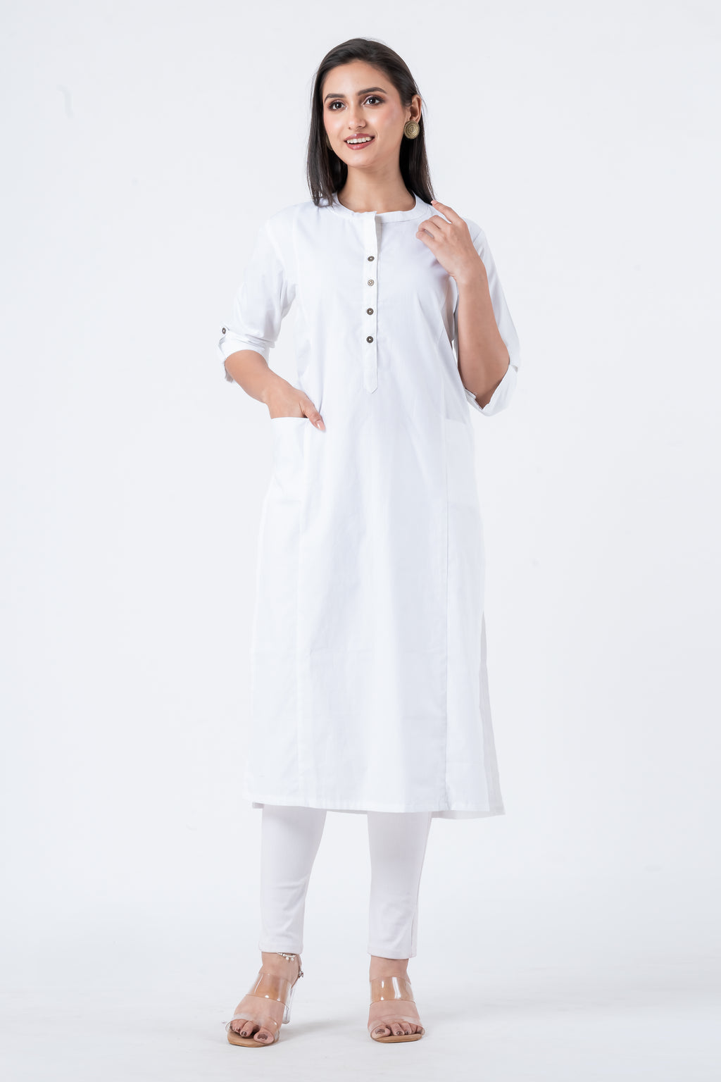 Attire Hub Womens Pure Cotton White Solid Kurti