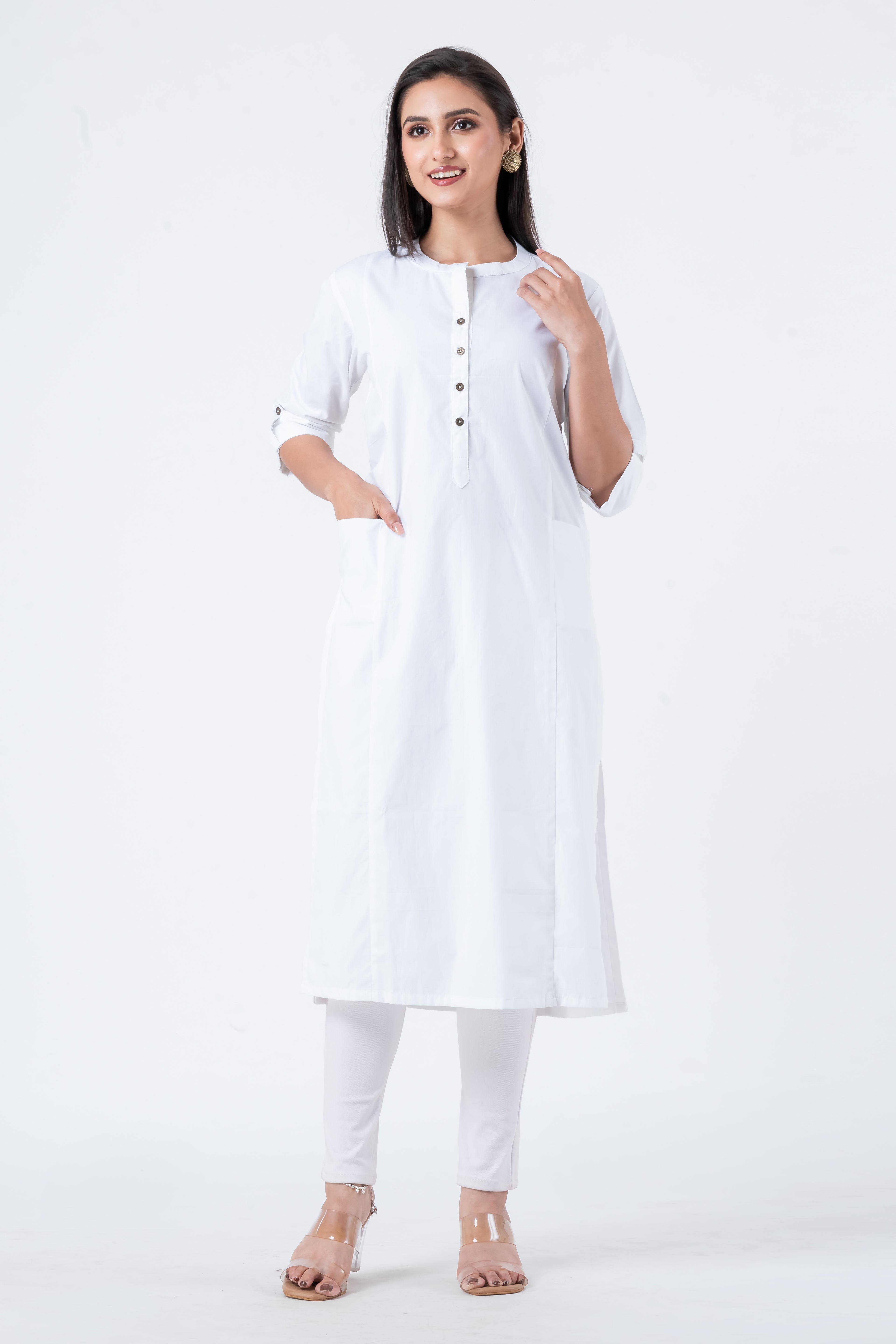 Attire Hub Womens Pure Cotton White Solid Kurti