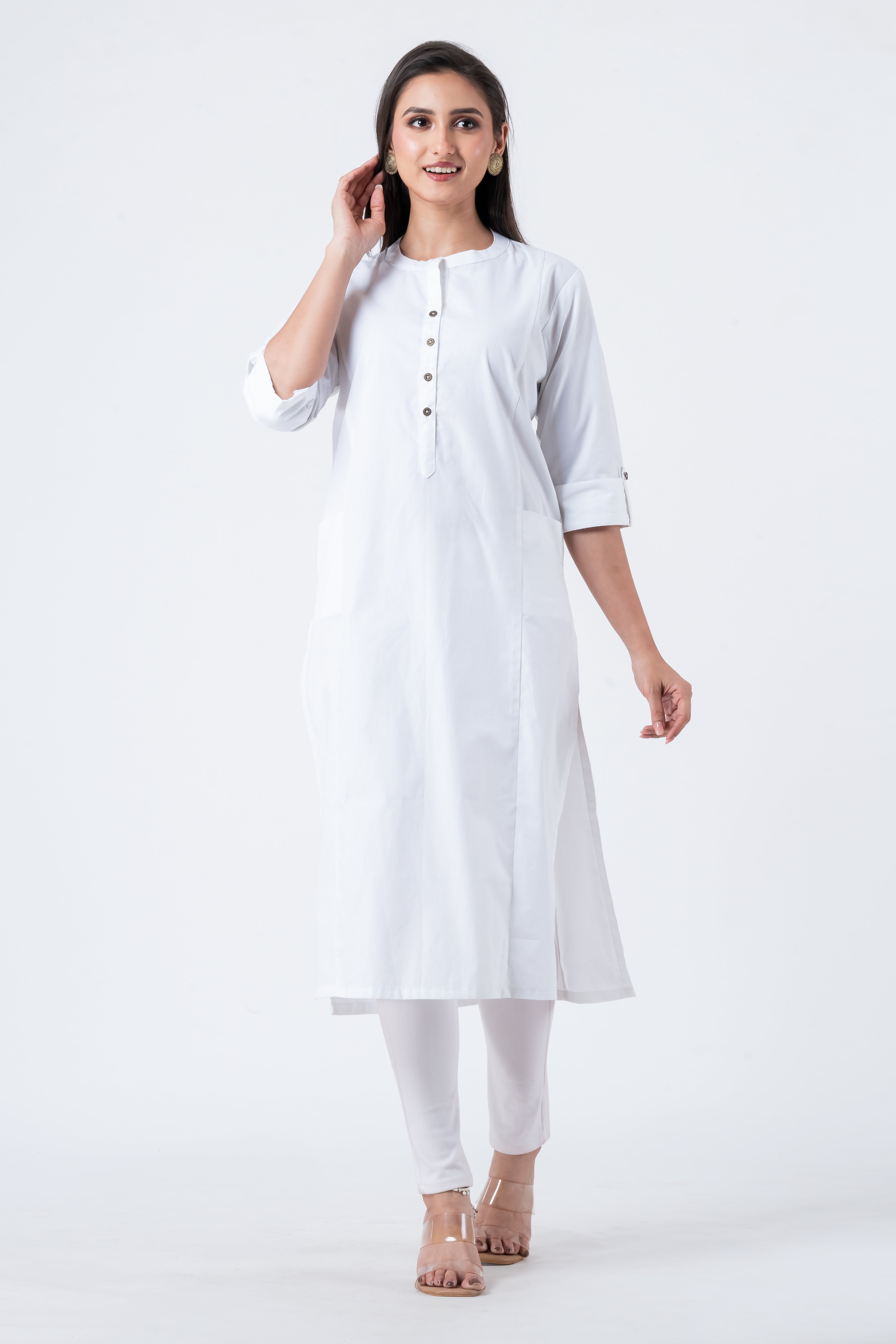 Attire Hub Womens Pure Cotton White Solid Kurti
