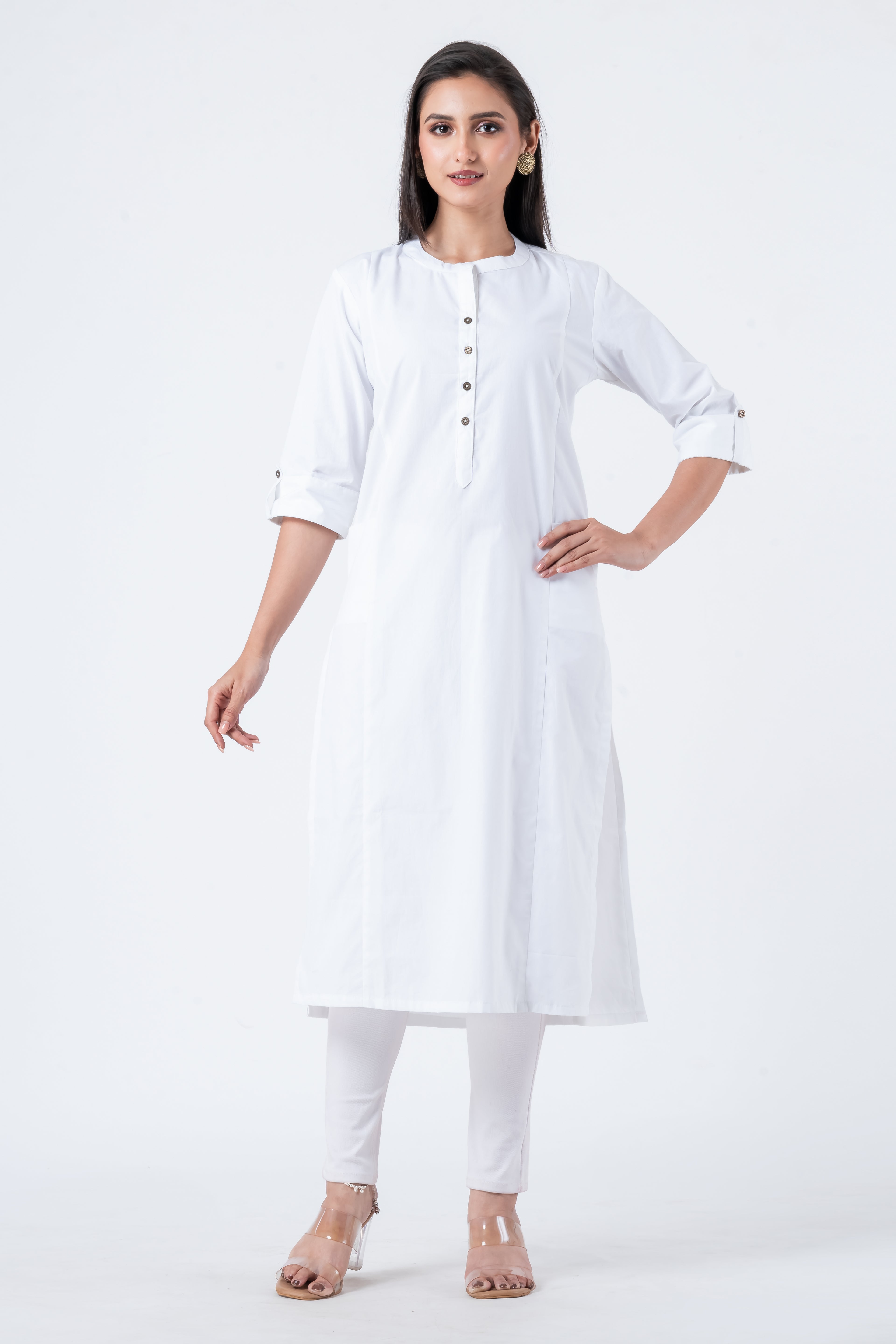 Attire Hub Womens Pure Cotton White Solid Kurti
