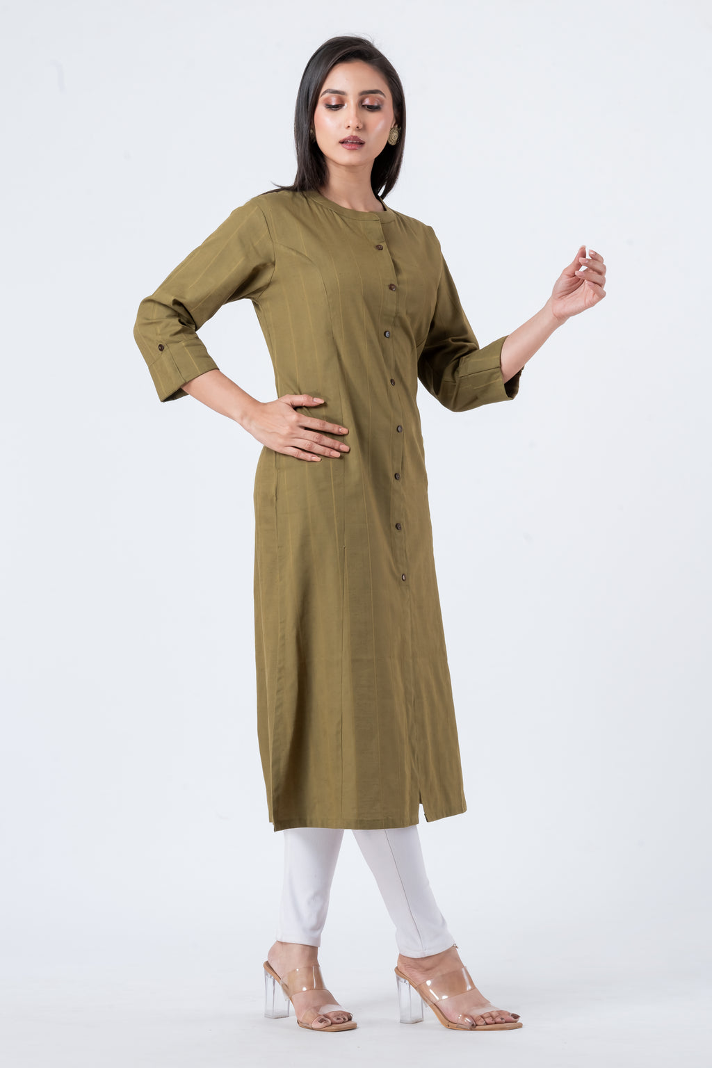 Attire Hub Womens Pure Cotton Olive Self Design Kurti