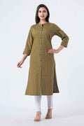 Attire Hub Womens Pure Cotton Olive Self Design Kurti