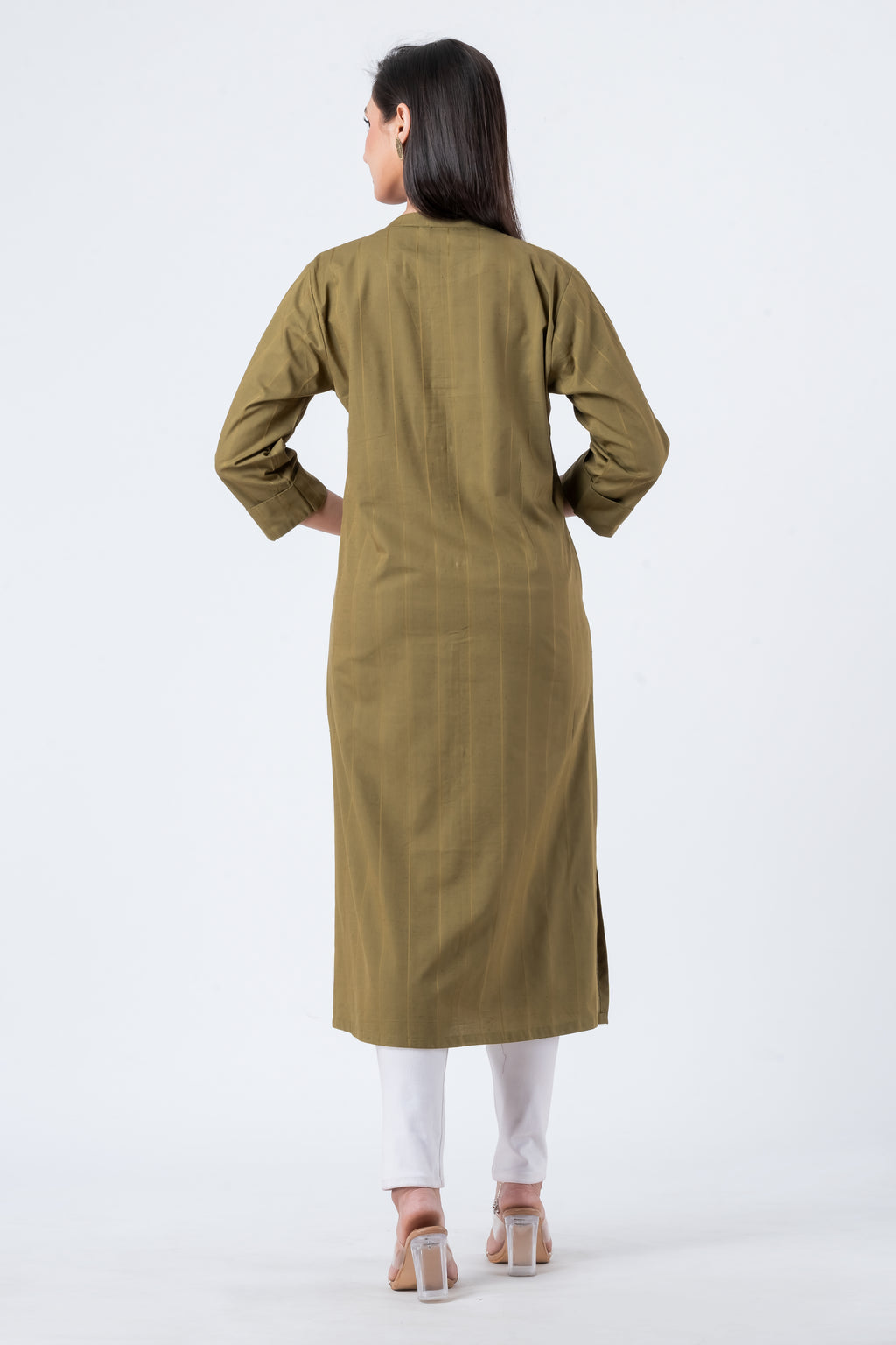 Attire Hub Womens Pure Cotton Olive Self Design Kurti