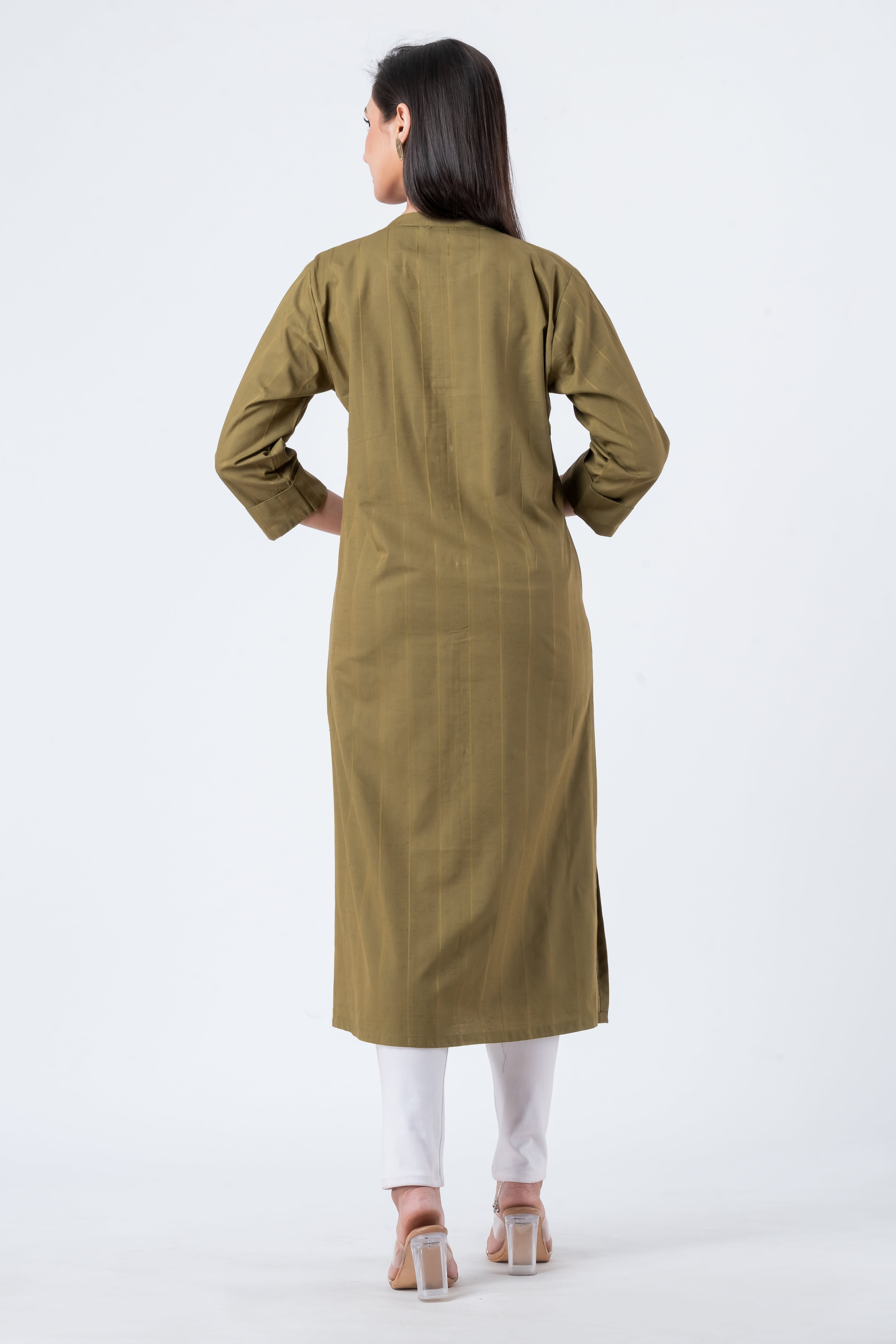 Attire Hub Womens Pure Cotton Olive Self Design Kurti