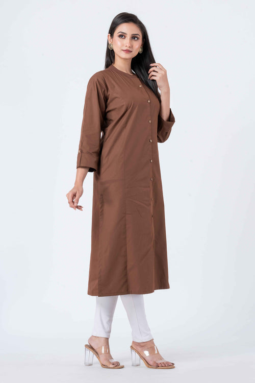 Attire Hub Womens Pure Cotton Brown Solid Kurti