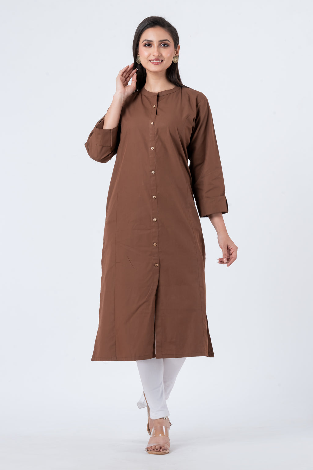 Attire Hub Womens Pure Cotton Brown Solid Kurti