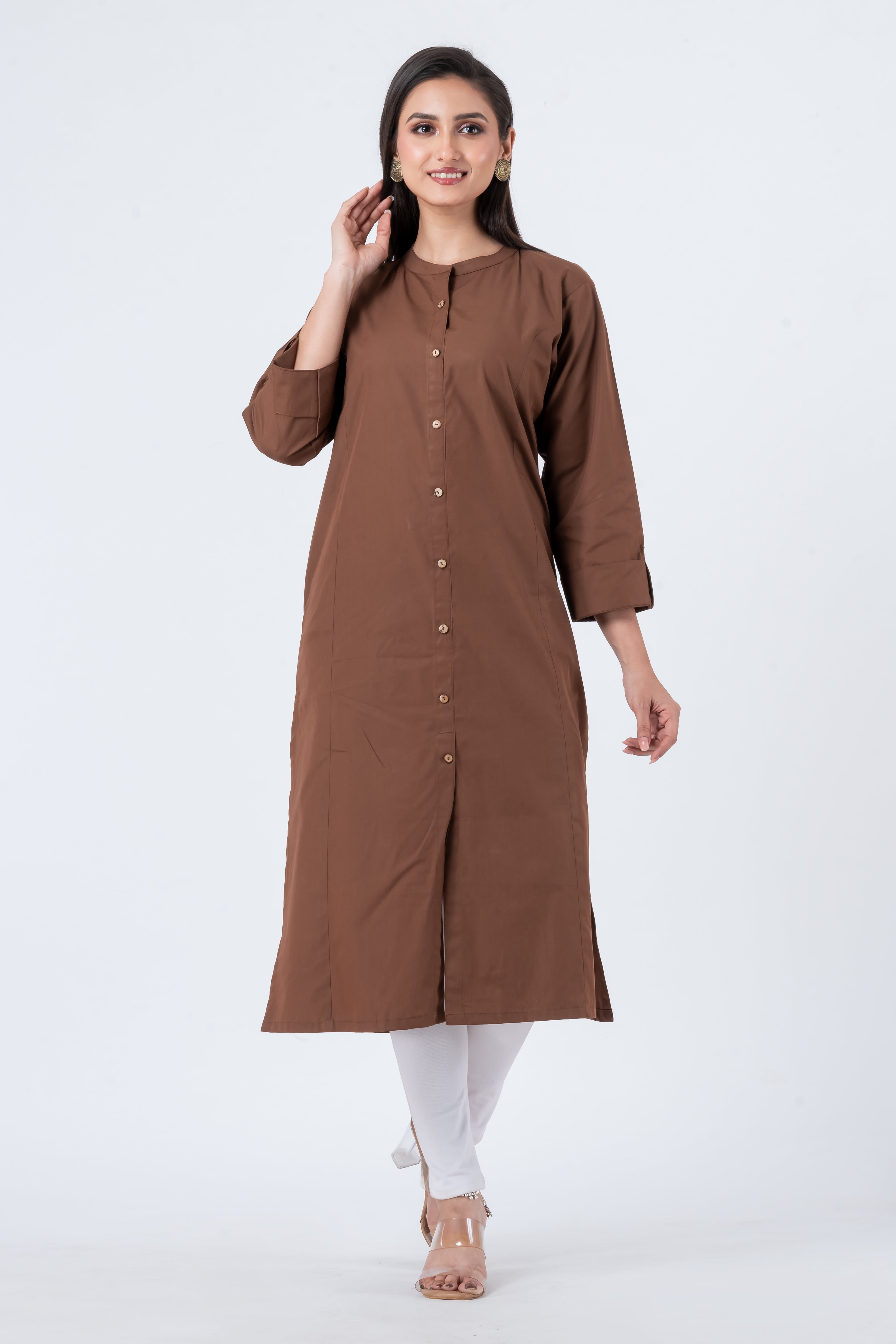 Attire Hub Womens Pure Cotton Brown Solid Kurti