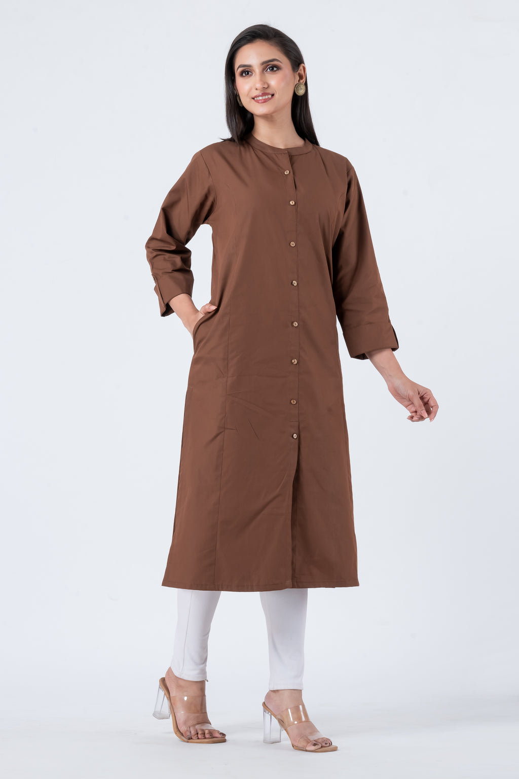 Attire Hub Womens Pure Cotton Brown Solid Kurti