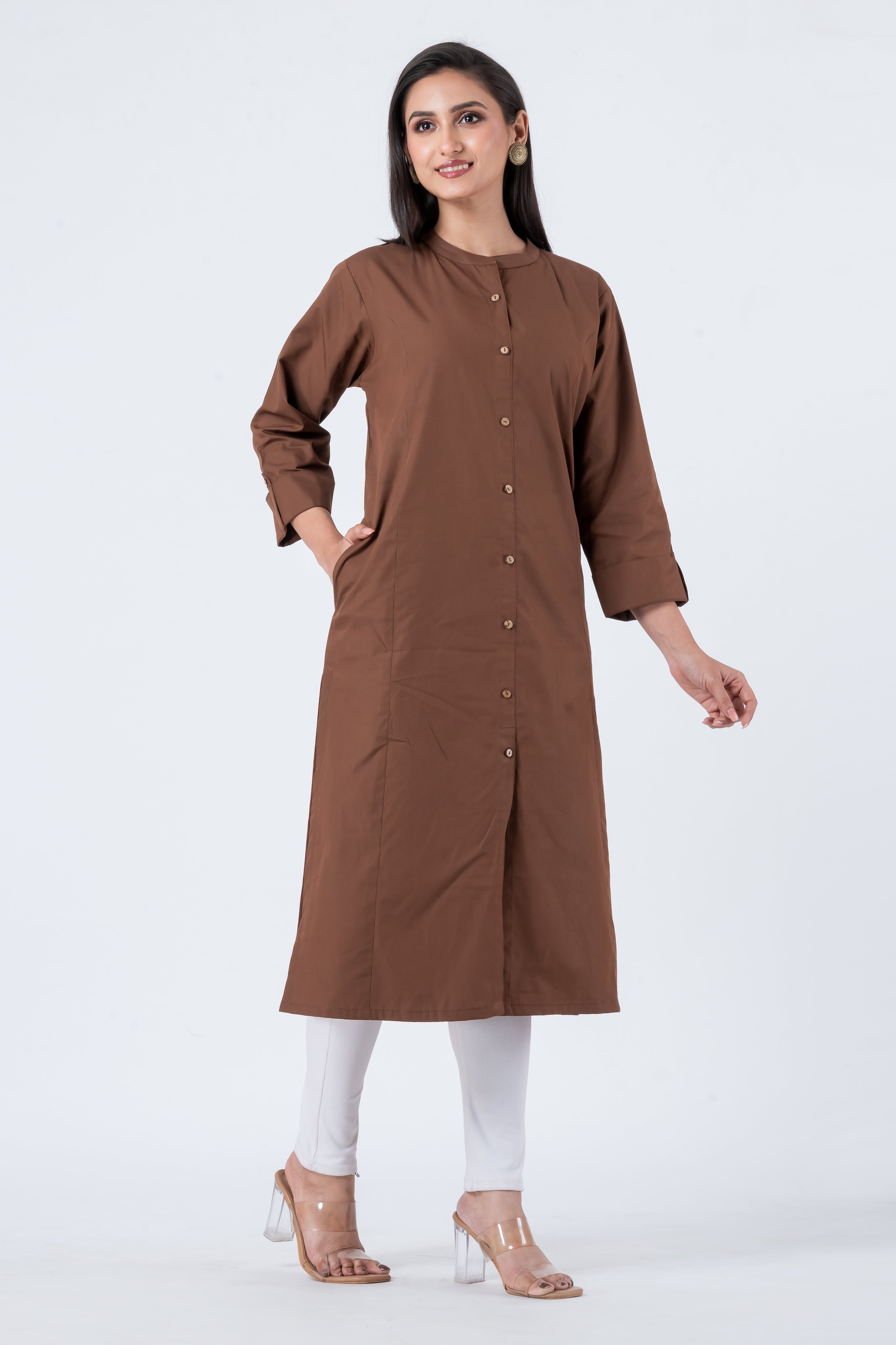 Attire Hub Womens Pure Cotton Brown Solid Kurti