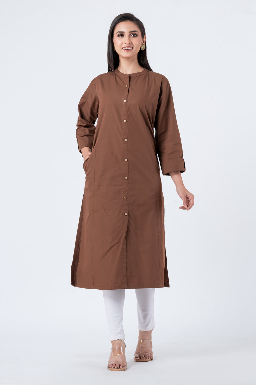 Attire Hub Womens Pure Cotton Brown Solid Kurti