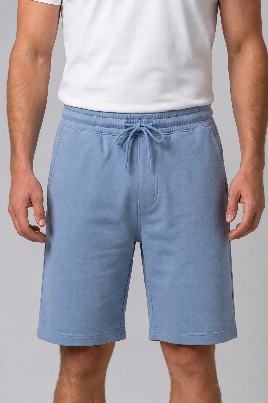 Attire Hub Mens Pure Cotton Air Blue Solid Sweat Shorts