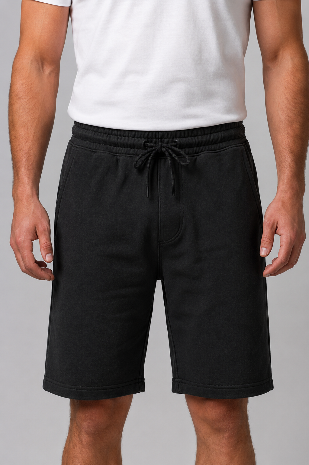 Attire Hub Mens Pure Cotton Black Solid Sweat Shorts