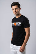 Attire Hub Mens Pure Cotton Black Explore Printed Round T-Shirt