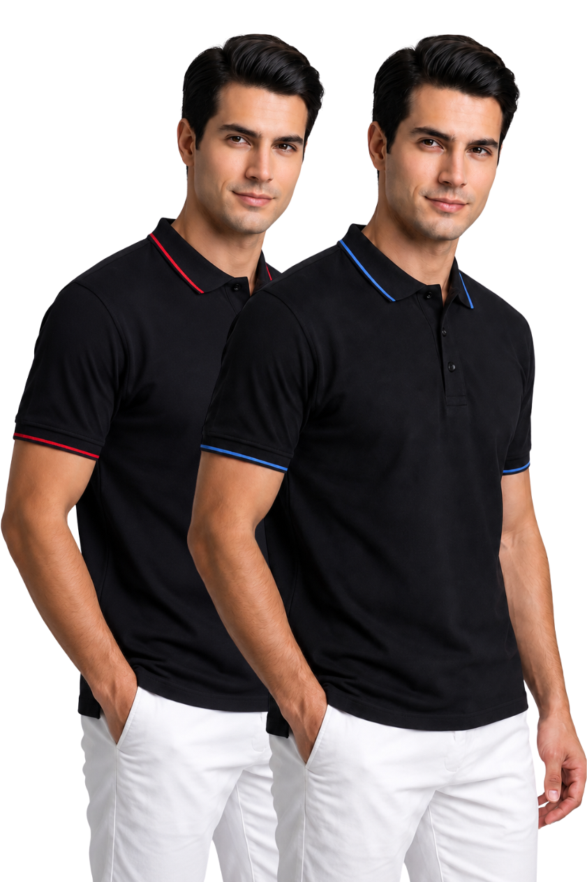 Attire Hub Mens Pure Cotton Multi Pack Polo Polo T-Shirt (Pack of 2)