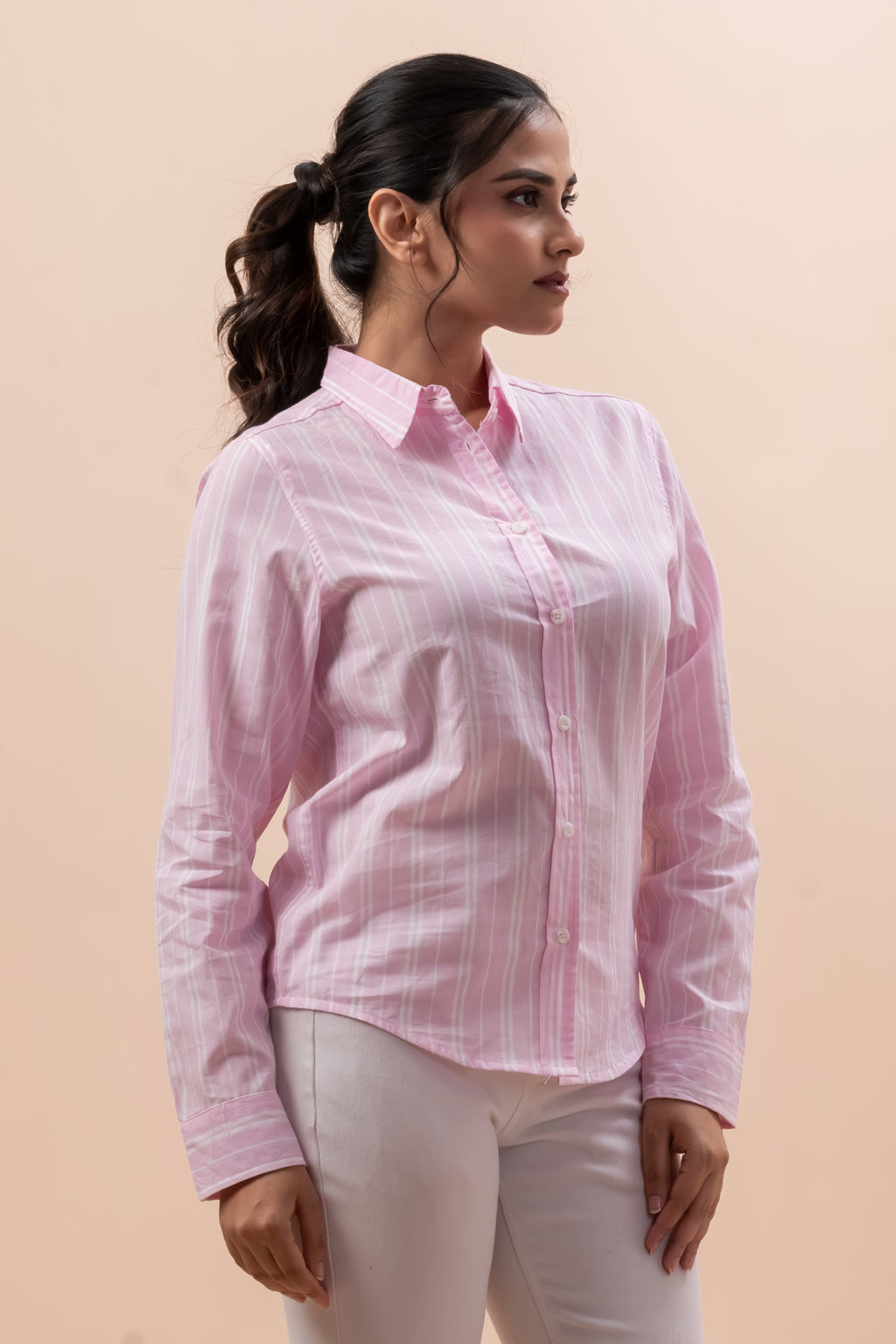 Attire Hub Womens Pure Cotton Pink Striped Shirt
