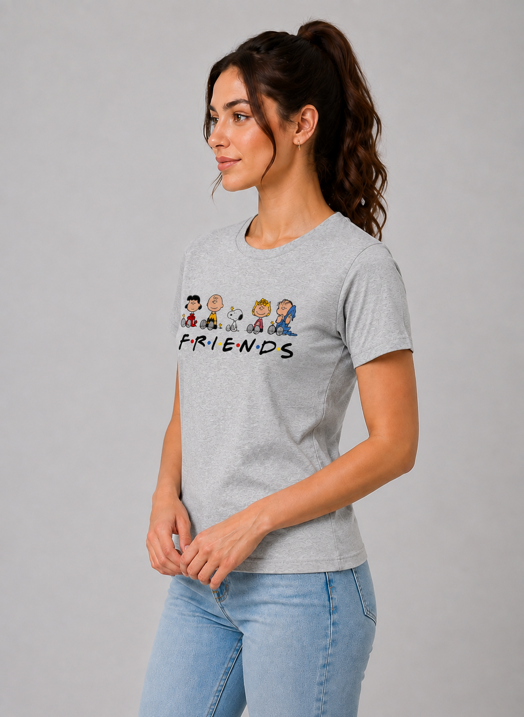 Attire Hub Womens Pure Cotton Grey Friends Printed Round T-Shirt