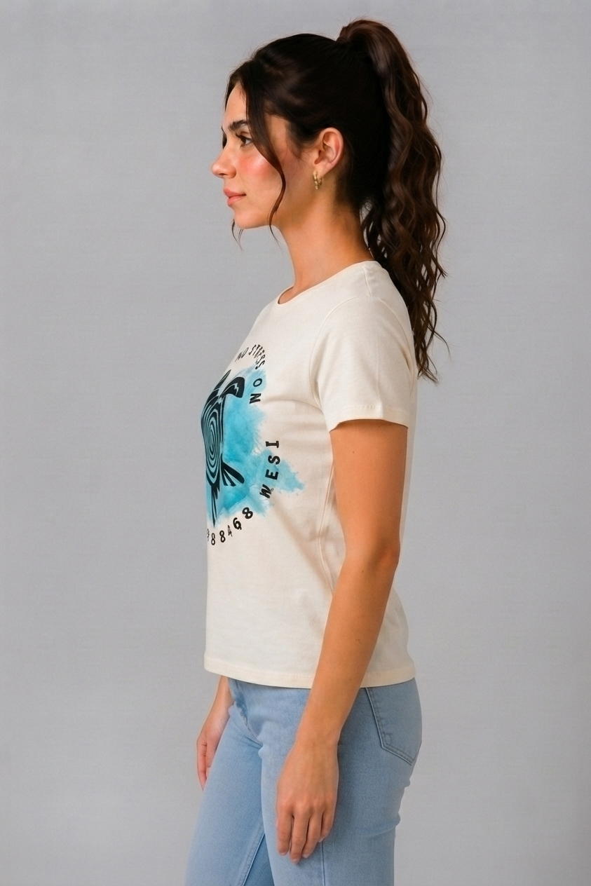 Attire Hub Womens Pure Cotton White Turtle Printed Round T-Shirt