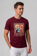 Attire Hub Mens Pure Cotton Maroon Long California Printed Round T-Shirt