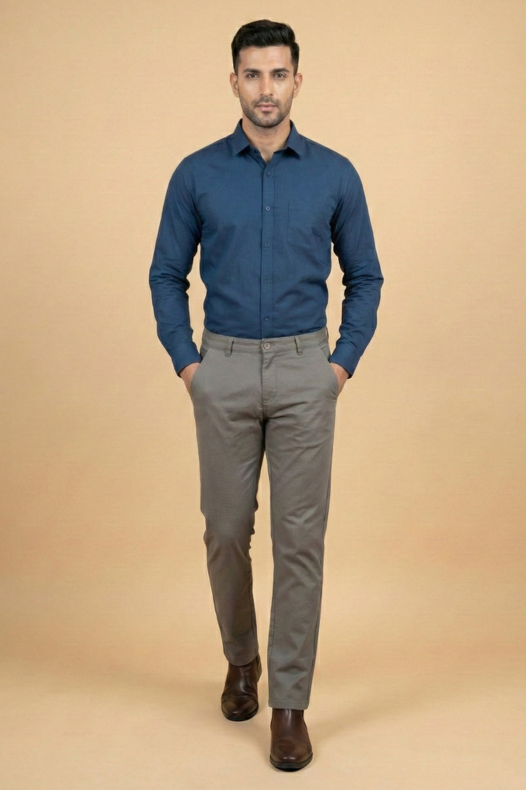 Attire Hub Mens Pure Cotton Grey Solid Chinos