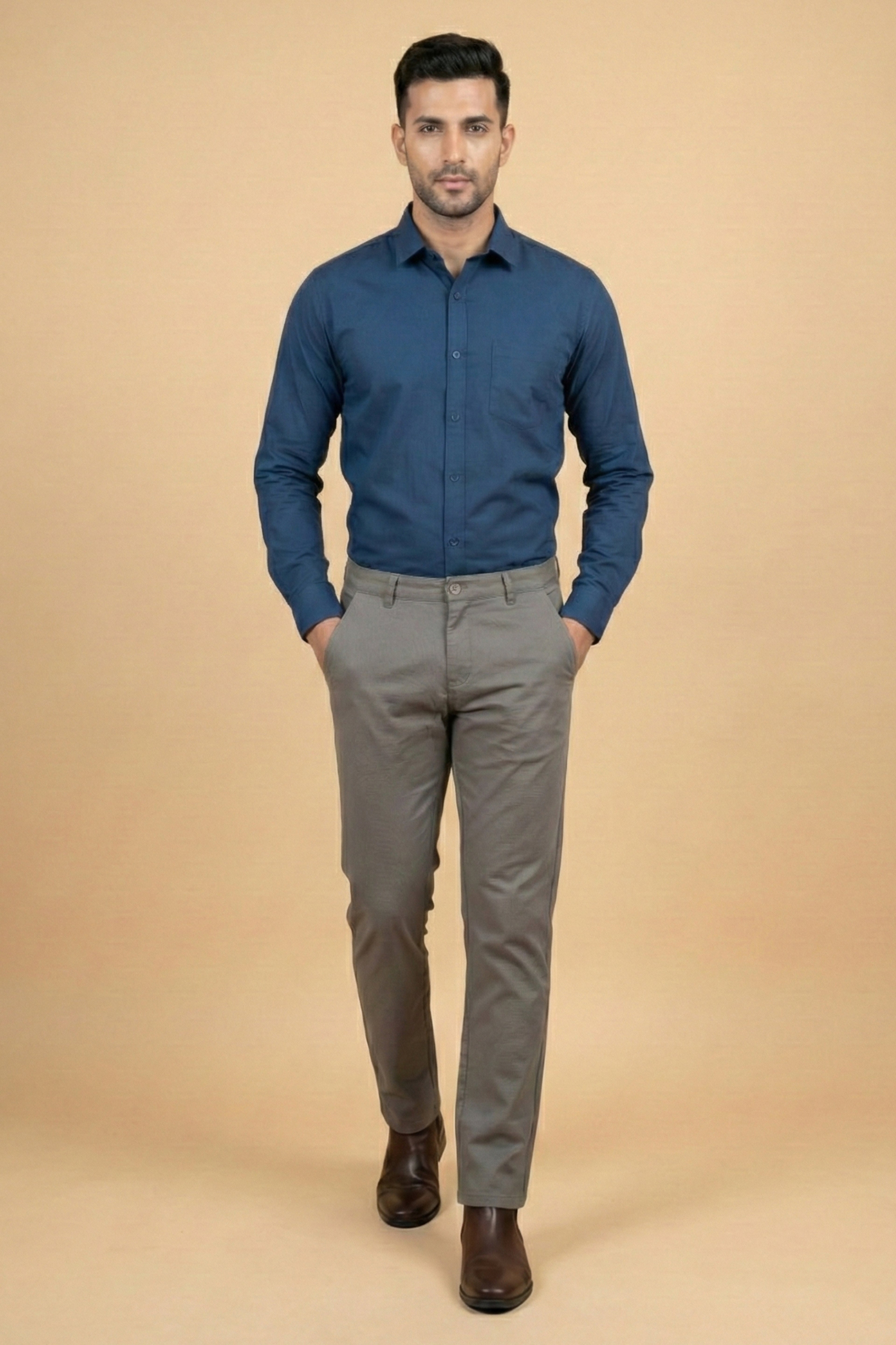 Attire Hub Mens Pure Cotton Grey Solid Chinos