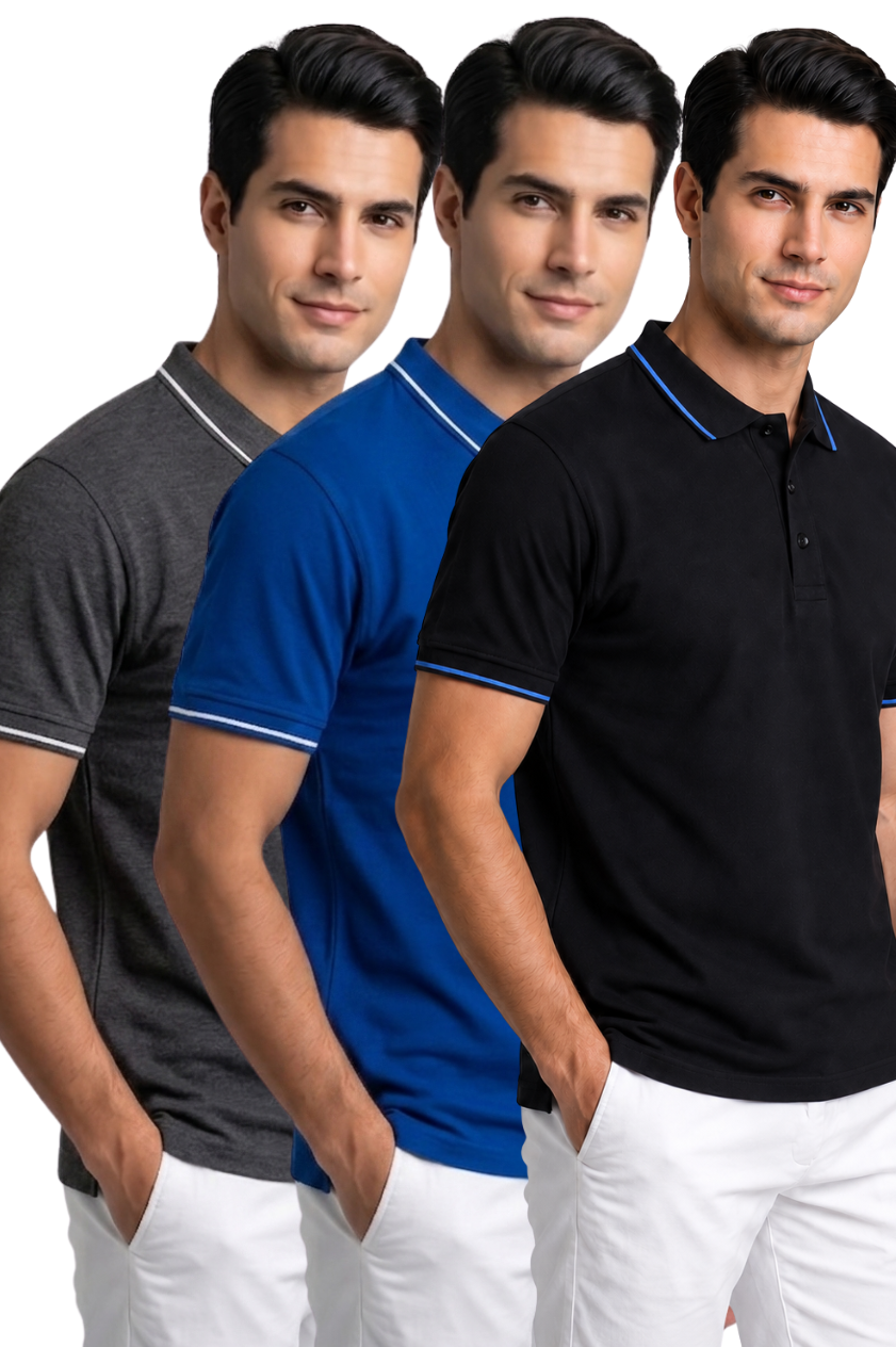 Attire Hub Mens Pure Cotton Multi Pack Polo Polo T-Shirt (Pack of 3)