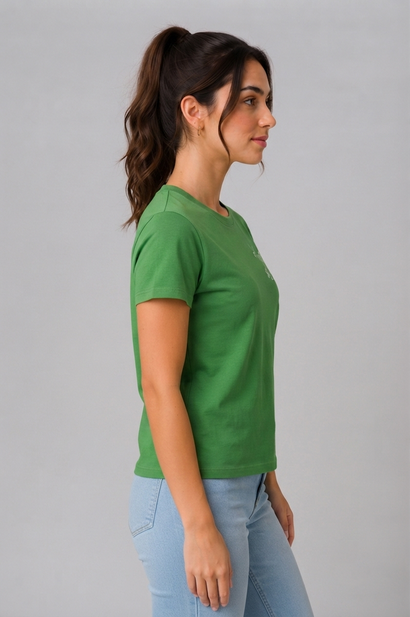 Attire Hub Womens Pure Cotton Grass Green Deer Printed Round T-Shirt