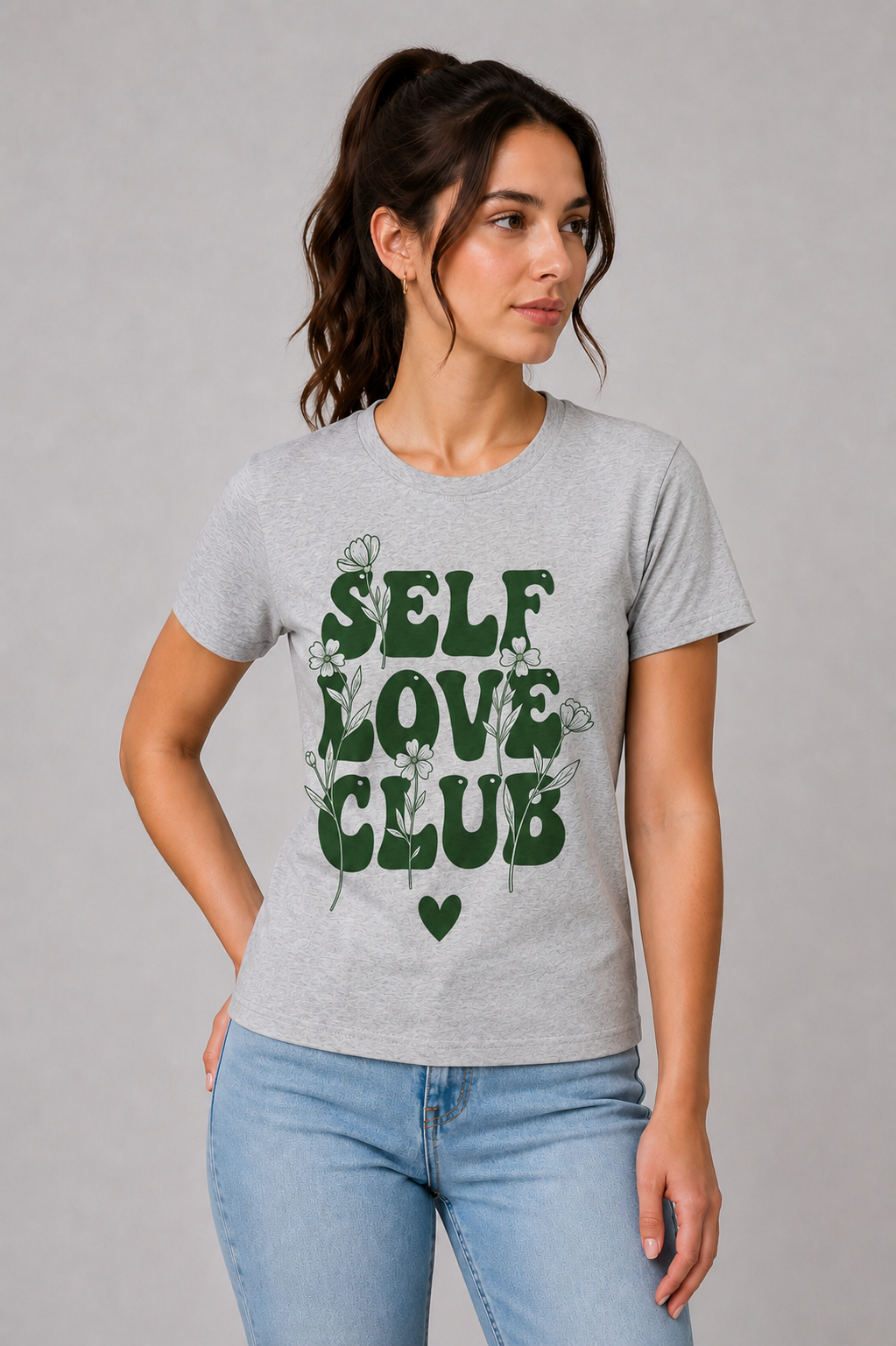 Attire Hub Womens Pure Cotton Grey Self Love Printed Round T-Shirt