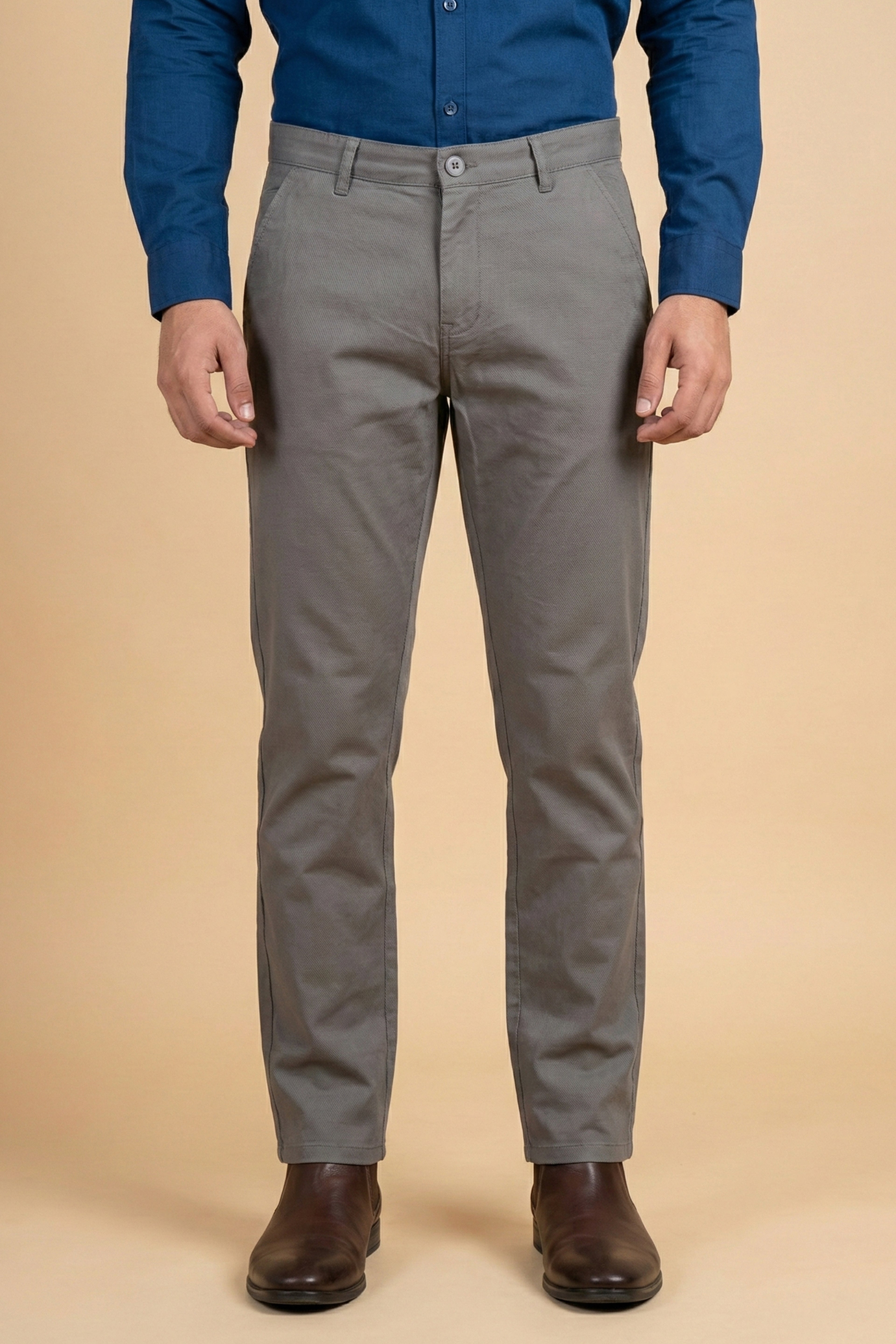 Attire Hub Mens Pure Cotton Grey Solid Chinos