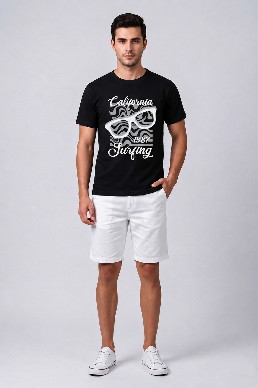 Attire Hub Mens Pure Cotton Black California 1987 Printed Round T-Shirt