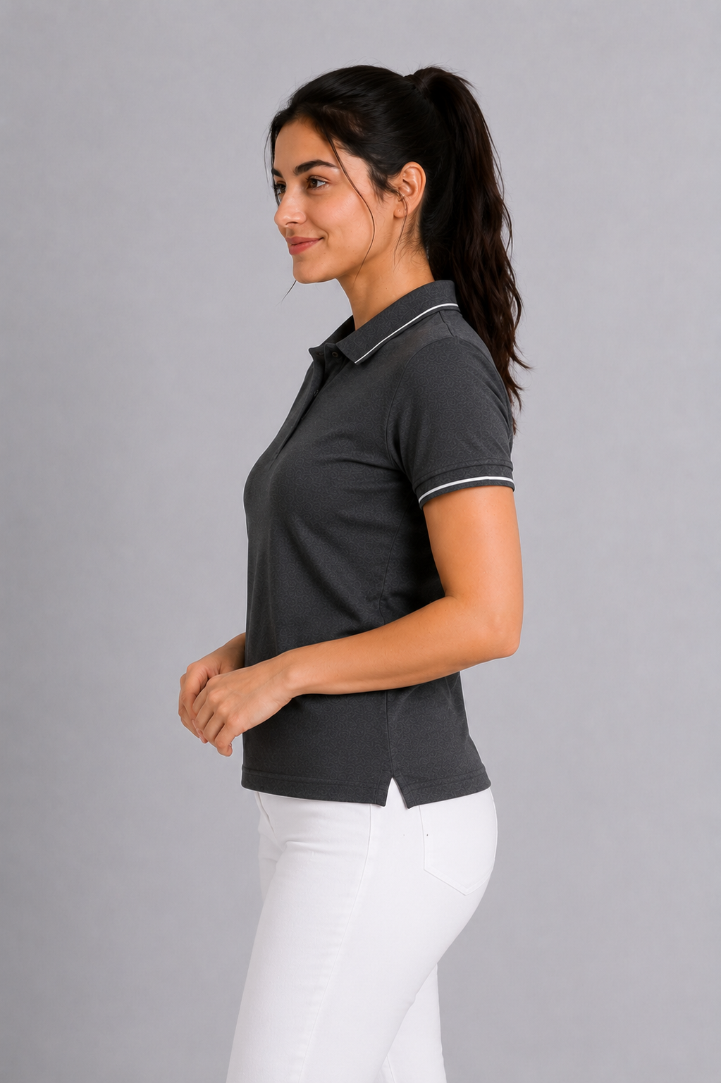 Attire Hub Womens Pure Cotton Charcoal (White Tipping) Solid Polo T-Shirt