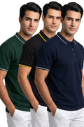 Attire Hub Mens Pure Cotton Multi Pack Polo Polo T-Shirt (Pack of 3)