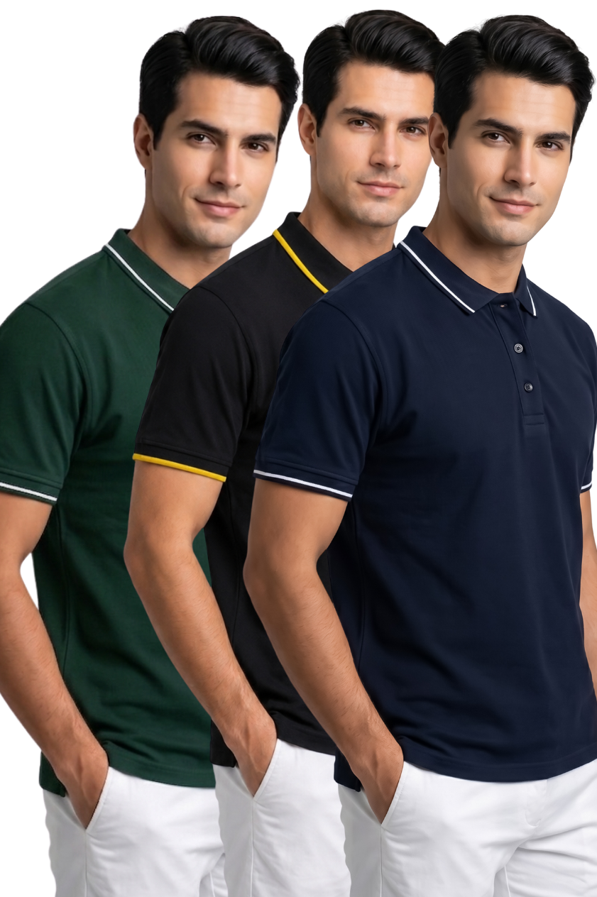 Attire Hub Mens Pure Cotton Multi Pack Polo Polo T-Shirt (Pack of 3)