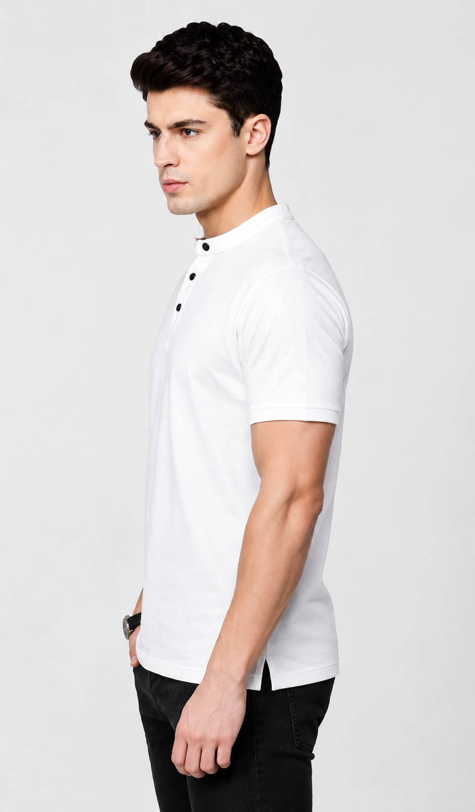 Mens Pure Cotton White Solid Henley T-Shirt