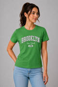 Attire Hub Womens Pure Cotton Grass Green Brroklyn Printed Round T-Shirt