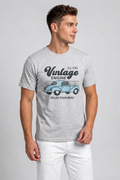 Attire Hub Mens Pure Cotton Grey Vintage Engine Printed Round T-Shirt