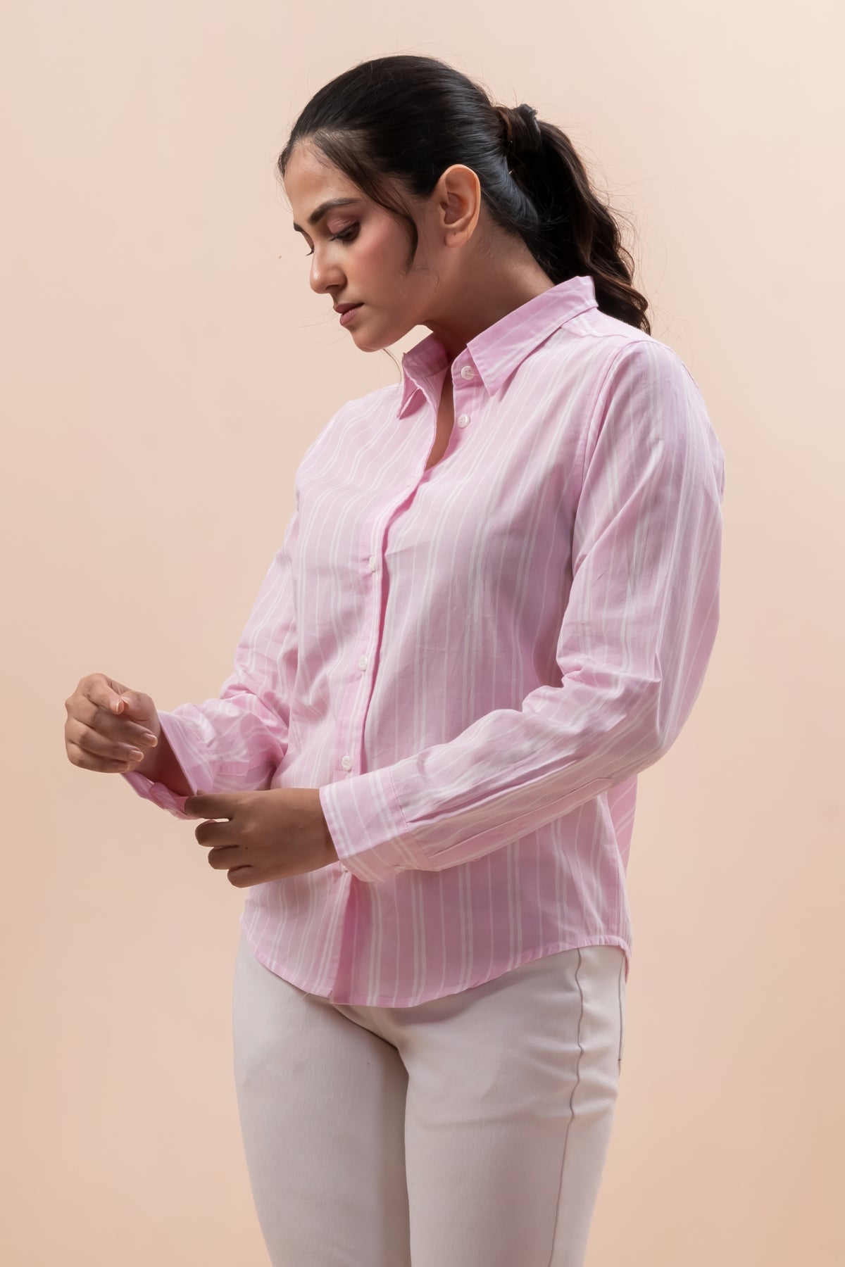 Attire Hub Womens Pure Cotton Pink Striped Shirt