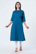 Attire Hub Womens Pure Cotton Blue Solid Kurti