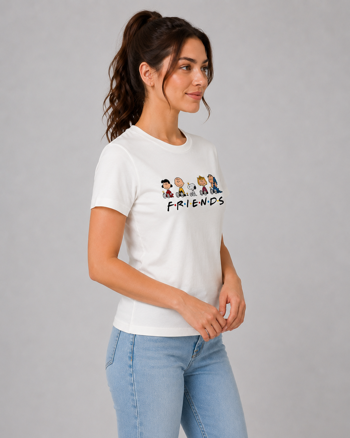 Attire Hub Womens Pure Cotton White Friends Printed Round T-Shirt