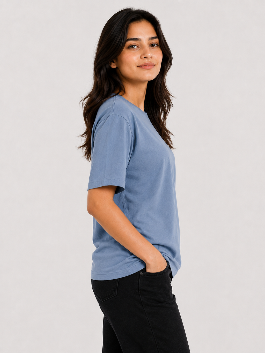 Attire Hub Womens Pure Cotton Air Blue Solid Round Oversized T-Shirt