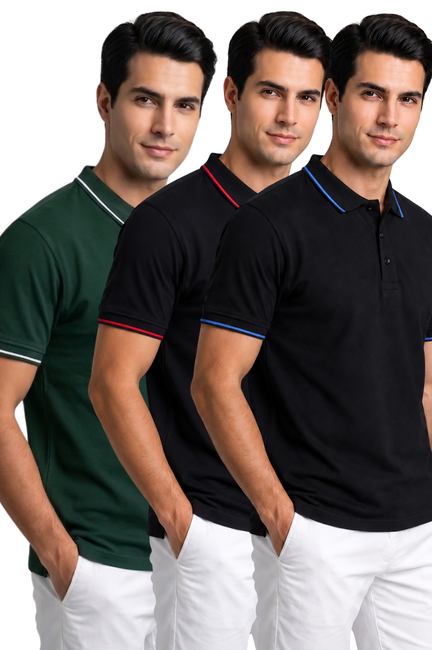 Attire Hub Mens Pure Cotton Multi Pack Polo Polo T-Shirt (Pack of 3)