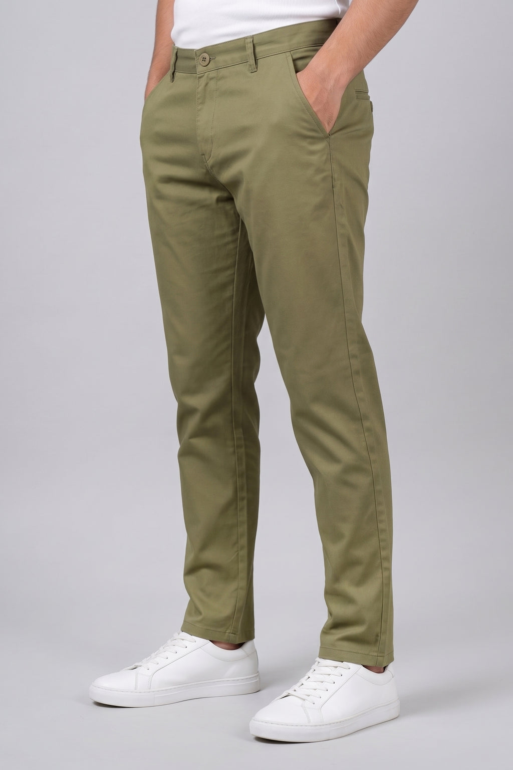 Attire Hub Mens Pure Cotton Olive Solid Chinos